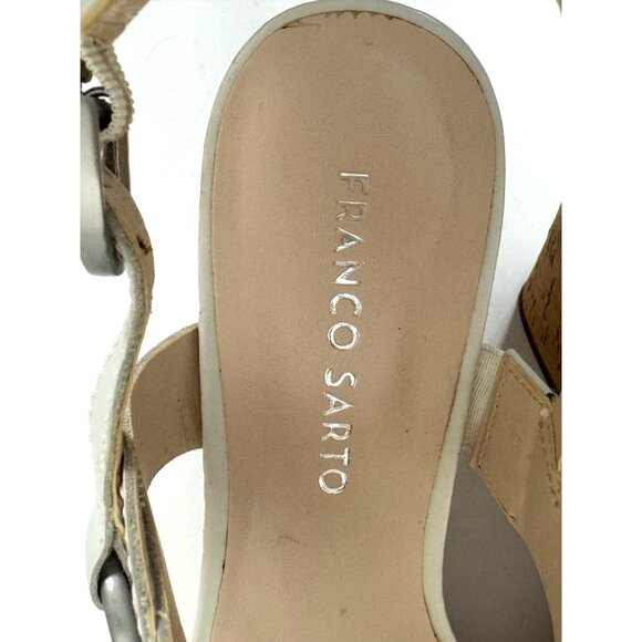 Franco Sarto White Cork Wedge Open Toe Sandals Heels Size 8 Surprise 2 Platform - Picture 7 of 9